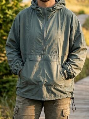 VTG Great Lakes Recreation Sage Green Nylon Anorak Windbreaker Jacket - Large